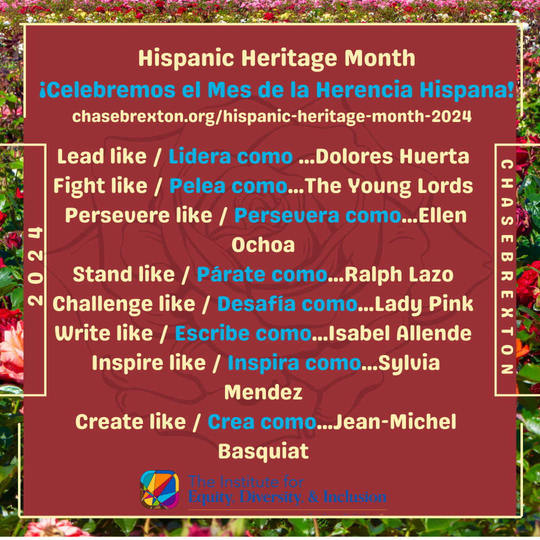 Hispanic Heritage Month graphic. Rose background. 