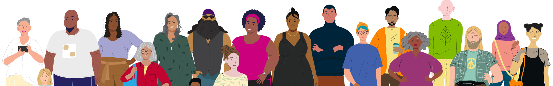 Several graphic people with colorful clothes 