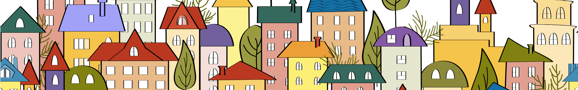cartoon townhomes in various colors