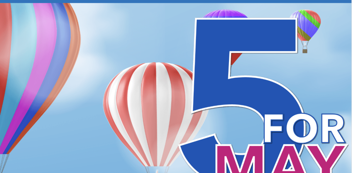 Newsletter banner that says 5 for May