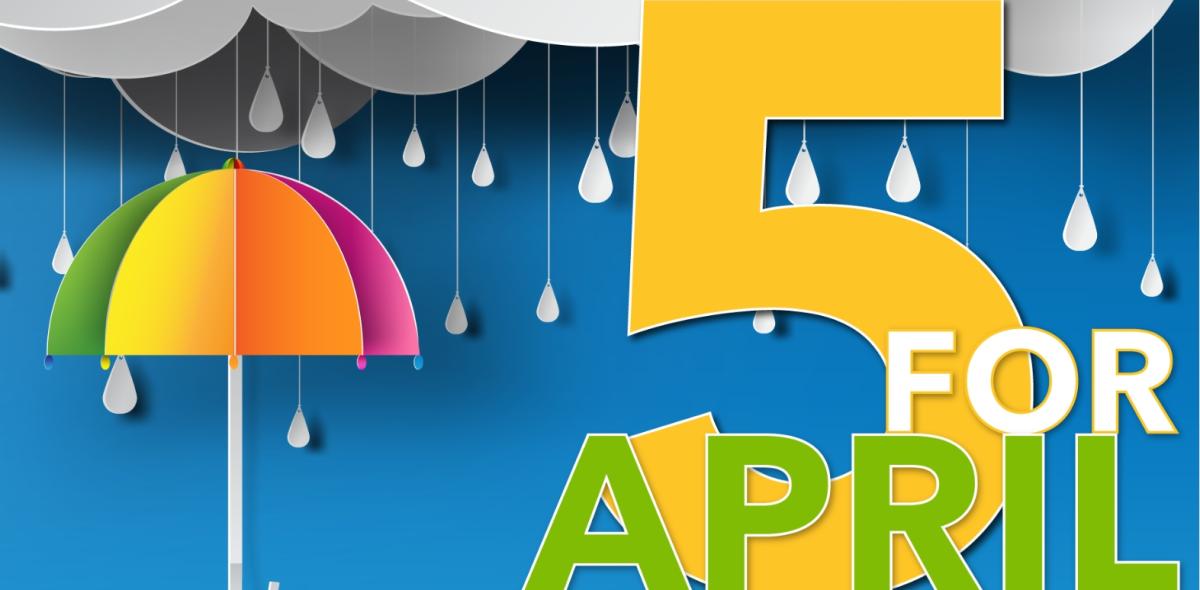 five for april. Rainbow umbrella with paper raindrops