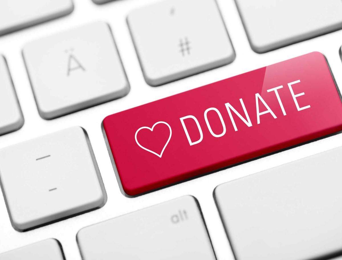 Keyboard with a red button that says Donate