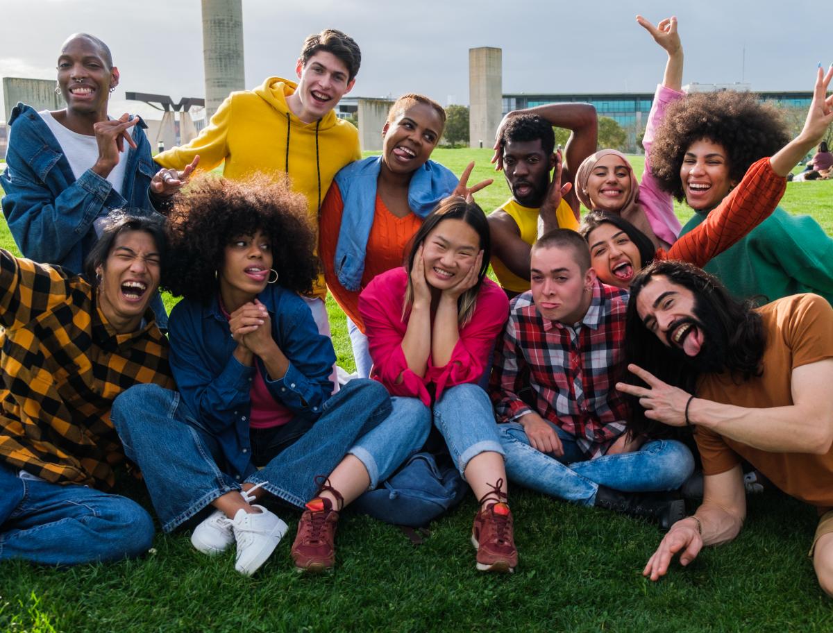 Diverse friends posing for a group shot.