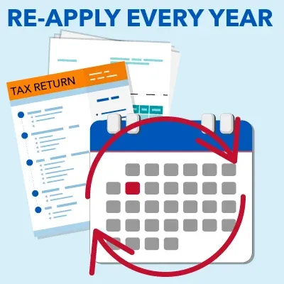 Graphic that says re-apply every year