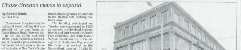 Newspaper clipping with headline "Chase-Brexton moves to expand"