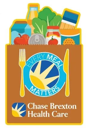 Every Meal Matters logo with illustrated brown grocery bag full of healthy food