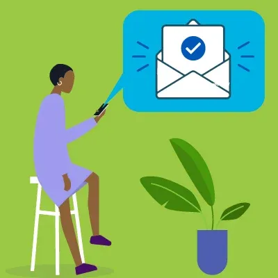 Illustration of a woman using her phone to access her email