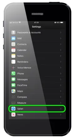 Mobile phone screenshot with a vertical list of apps