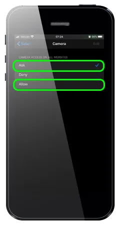 Mobile phone screenshot highlighting the Ask and Allow