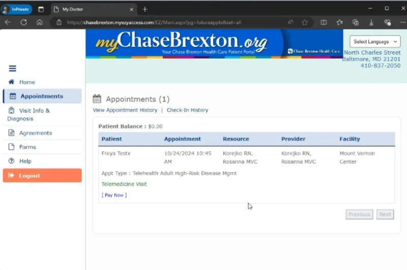 Screenshot of the portal on a desktop computer